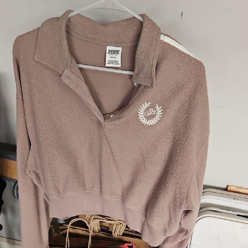 PINK Victoria's Secret Taupe Button-Up Pullover